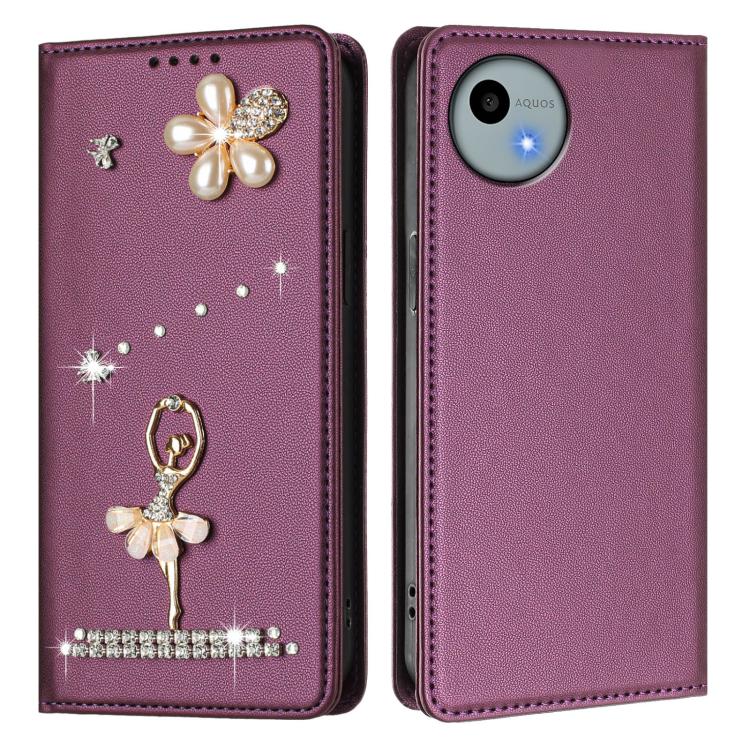 For Sharp Aquos wish4 SH-52E Ballet Girl Diamond Studded RFID Vegan Leather Phone Case