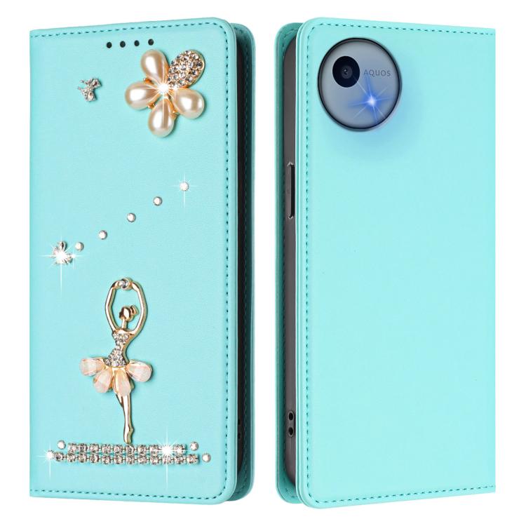 For Sharp Aquos wish5 Ballet Girl Diamond Studded RFID Vegan Leather Phone Case
