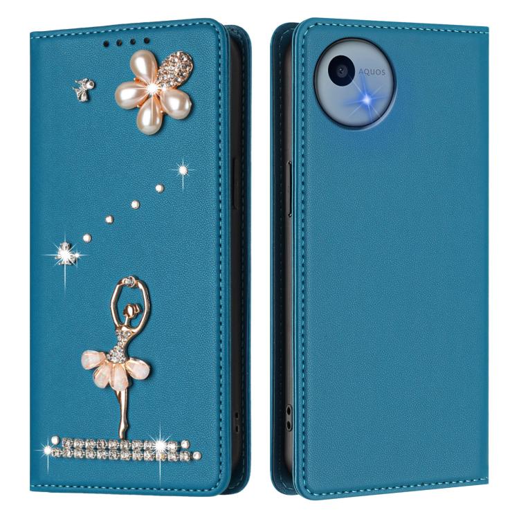 For Sharp Aquos wish5 Ballet Girl Diamond Studded RFID Vegan Leather Phone Case