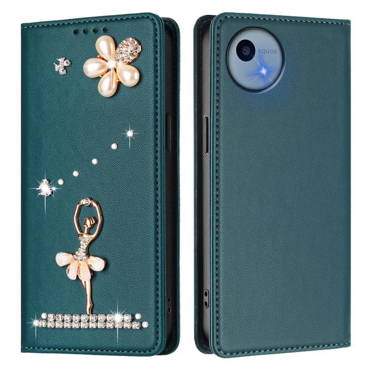 For Sharp Aquos wish5 Ballet Girl Diamond Studded RFID Vegan Leather Phone Case