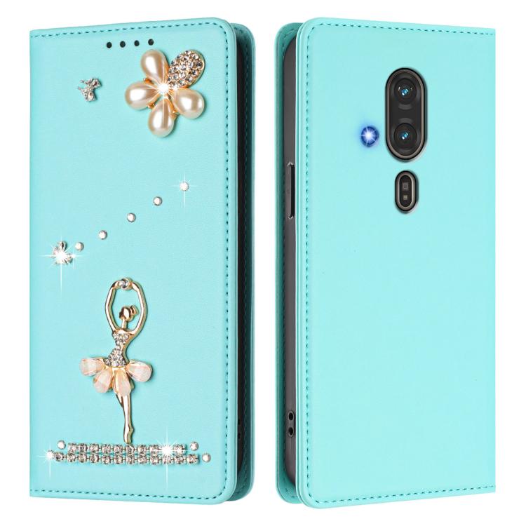 For Fujitsu RakuRaku F-53E Ballet Girl Diamond Studded RFID Vegan Leather Phone Case