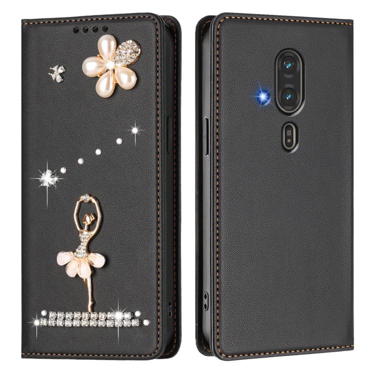 For Fujitsu RakuRaku F-53E Ballet Girl Diamond Studded RFID Vegan Leather Phone Case