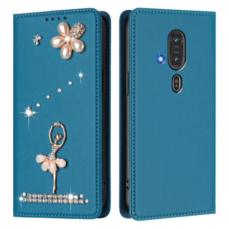 For Fujitsu RakuRaku F-53E Ballet Girl Diamond Studded RFID Vegan Leather Phone Case