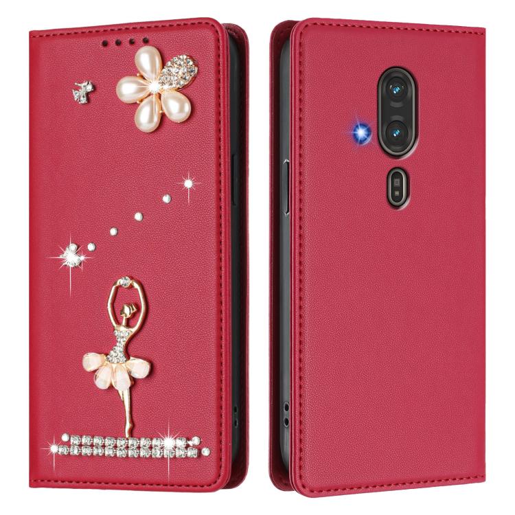 For Fujitsu RakuRaku F-53E Ballet Girl Diamond Studded RFID Vegan Leather Phone Case