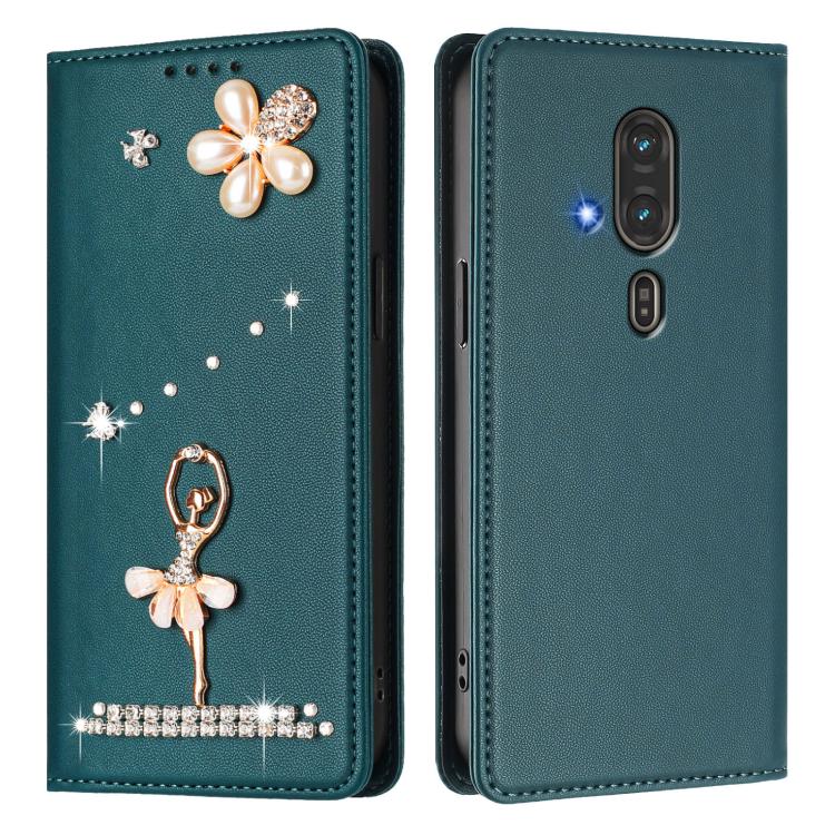 For Fujitsu RakuRaku F-53E Ballet Girl Diamond Studded RFID Vegan Leather Phone Case
