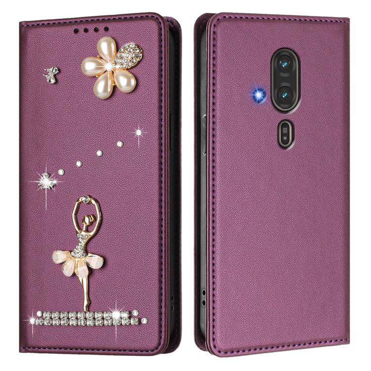 For Fujitsu RakuRaku F-53E Ballet Girl Diamond Studded RFID Vegan Leather Phone Case