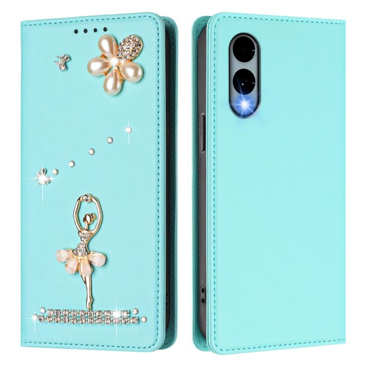For Fujitsu Arrows We2 F-52E Ballet Girl Diamond Studded RFID Vegan Leather Phone Case
