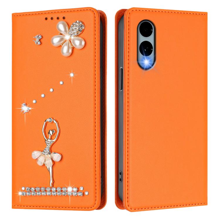 For Fujitsu Arrows We2 F-52E Ballet Girl Diamond Studded RFID Vegan Leather Phone Case