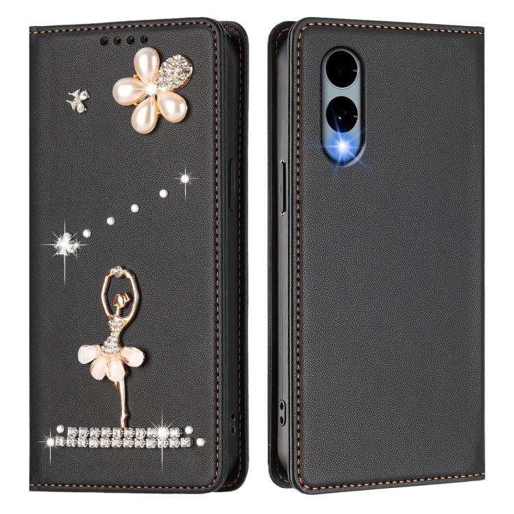 For Fujitsu Arrows We2 F-52E Ballet Girl Diamond Studded RFID Vegan Leather Phone Case