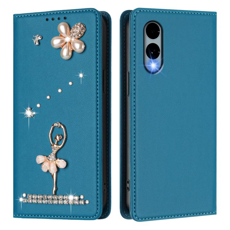 For Fujitsu Arrows We2 F-52E Ballet Girl Diamond Studded RFID Vegan Leather Phone Case