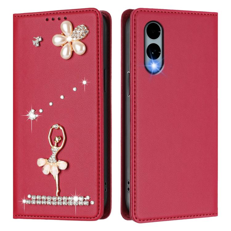 For Fujitsu Arrows We2 F-52E Ballet Girl Diamond Studded RFID Vegan Leather Phone Case
