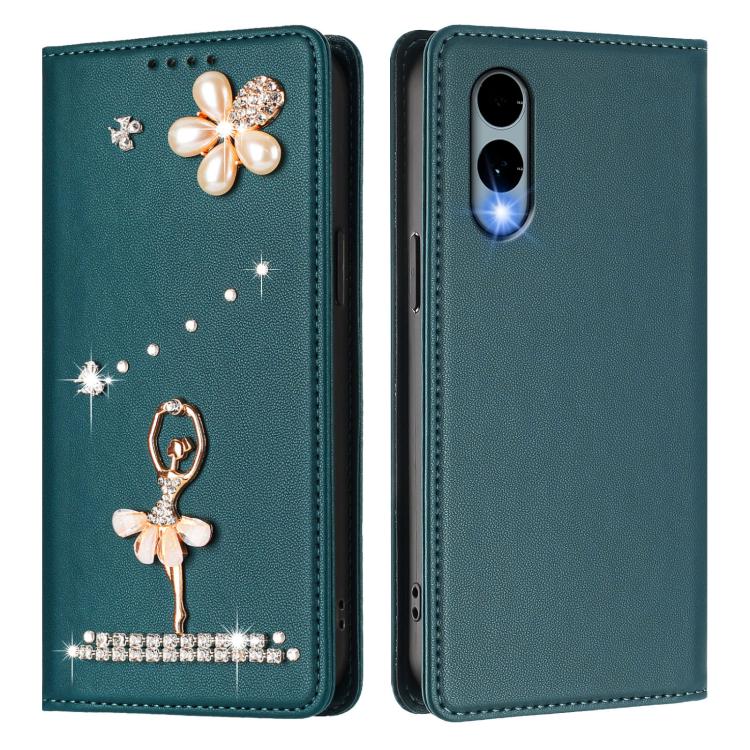 For Fujitsu Arrows We2 F-52E Ballet Girl Diamond Studded RFID Vegan Leather Phone Case
