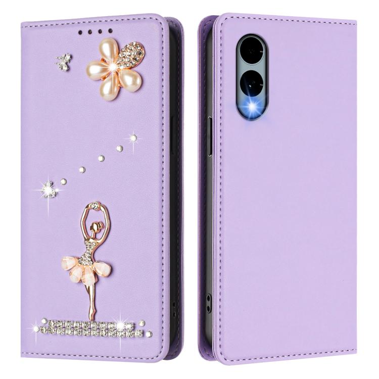 For Fujitsu Arrows We2 F-52E Ballet Girl Diamond Studded RFID Vegan Leather Phone Case