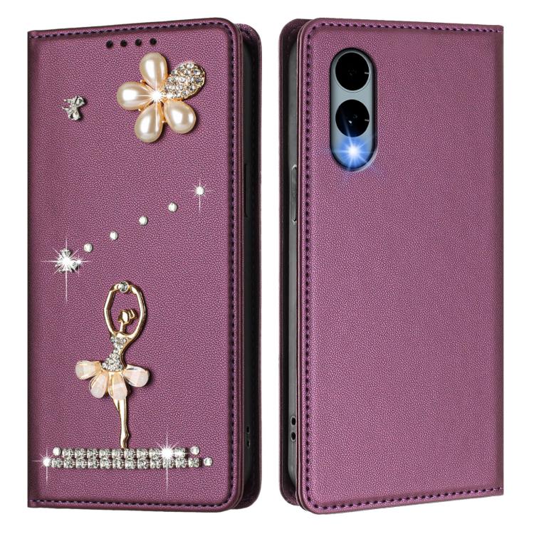 For Fujitsu Arrows We2 F-52E Ballet Girl Diamond Studded RFID Vegan Leather Phone Case