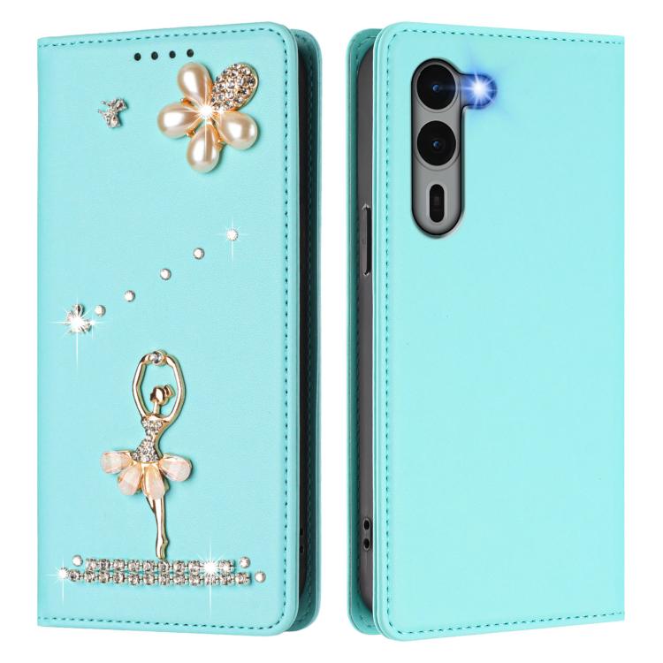 For Fujitsu Arrows We2 Plus F-51E Ballet Girl Diamond Studded RFID Vegan Leather Phone Case