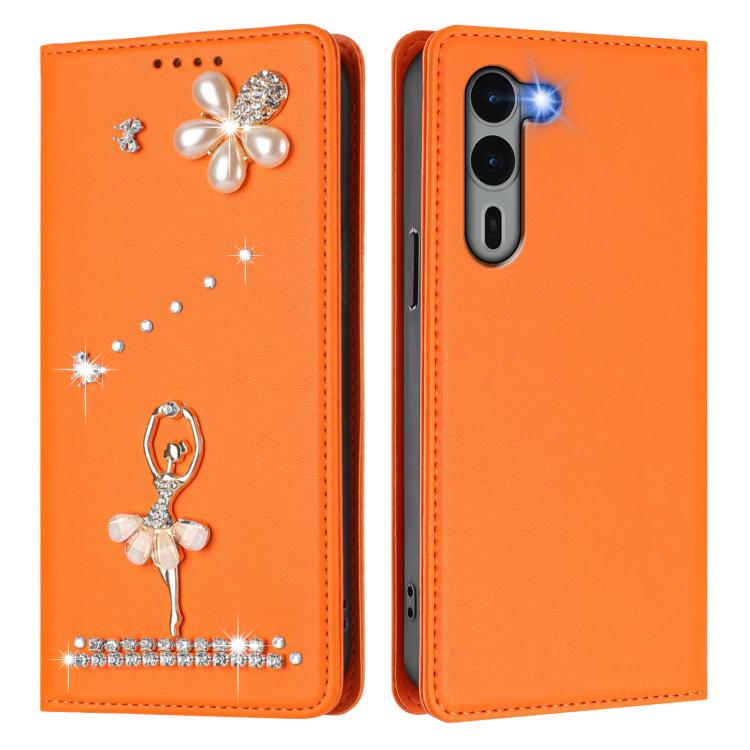 For Fujitsu Arrows We2 Plus F-51E Ballet Girl Diamond Studded RFID Vegan Leather Phone Case