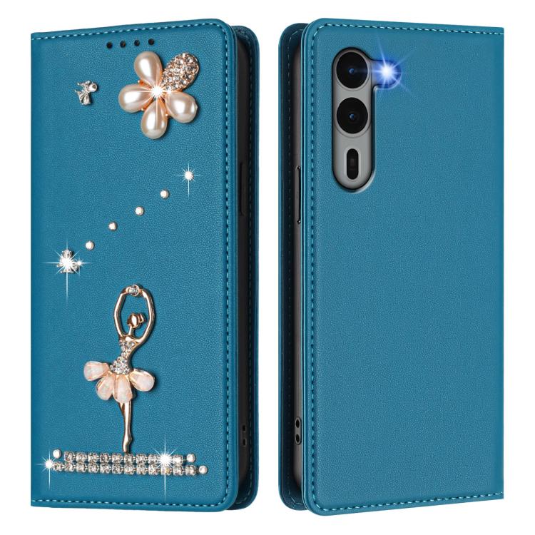 For Fujitsu Arrows We2 Plus F-51E Ballet Girl Diamond Studded RFID Vegan Leather Phone Case