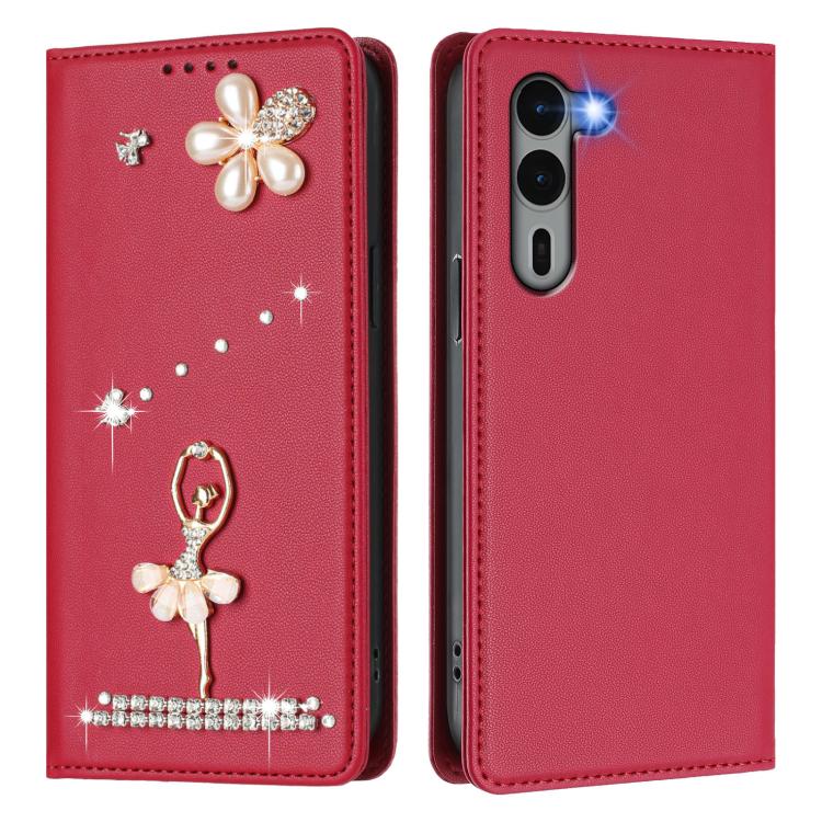For Fujitsu Arrows We2 Plus F-51E Ballet Girl Diamond Studded RFID Vegan Leather Phone Case
