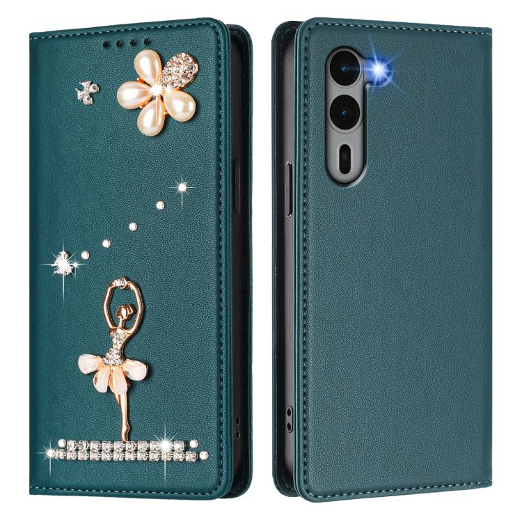 For Fujitsu Arrows We2 Plus F-51E Ballet Girl Diamond Studded RFID Vegan Leather Phone Case