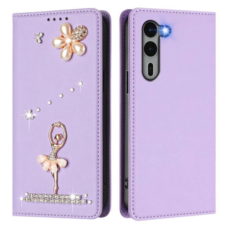 For Fujitsu Arrows We2 Plus F-51E Ballet Girl Diamond Studded RFID Vegan Leather Phone Case