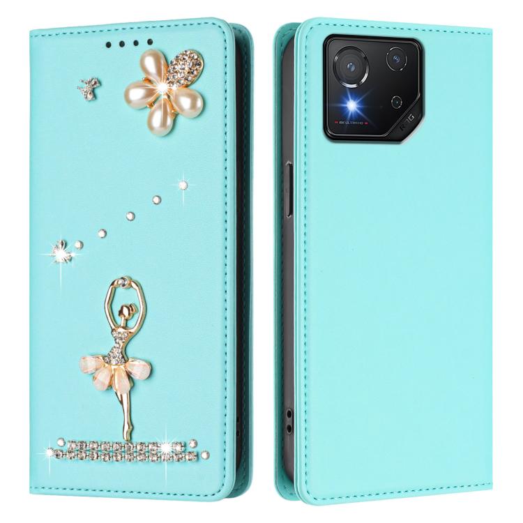 For Asus ROG Phone 8 / 8 Pro Ballet Girl Diamond Studded RFID Vegan Leather Phone Case