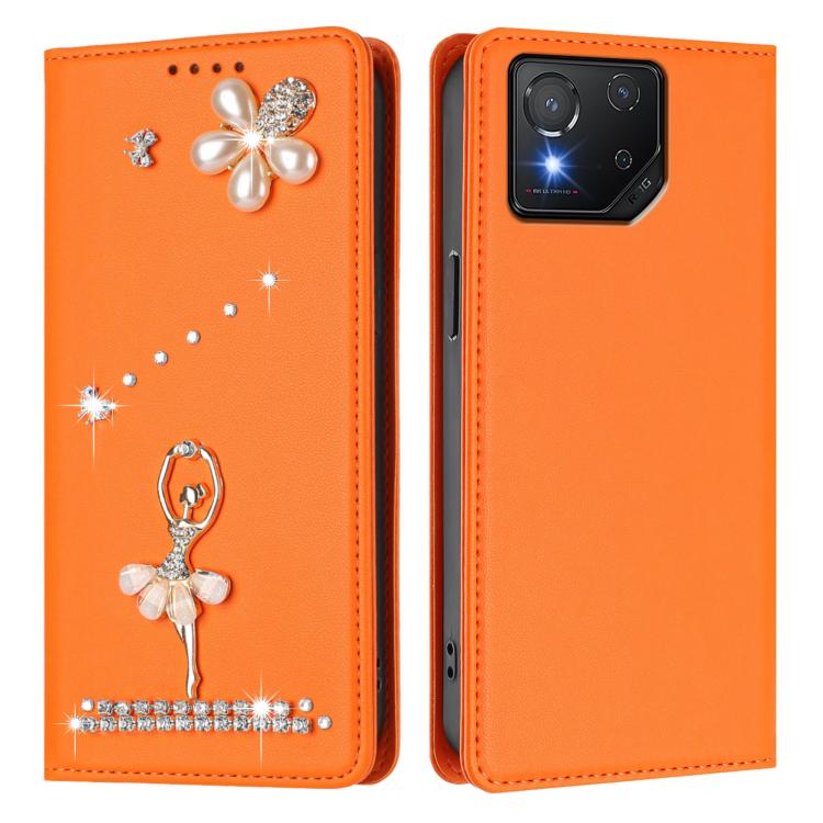 For Asus ROG Phone 8 / 8 Pro Ballet Girl Diamond Studded RFID Vegan Leather Phone Case