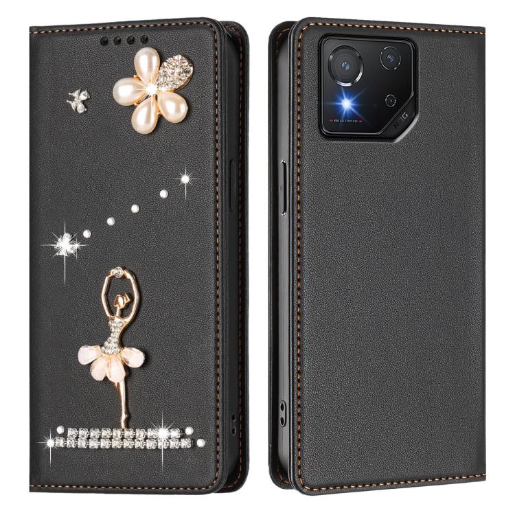 For Asus ROG Phone 8 / 8 Pro Ballet Girl Diamond Studded RFID Vegan Leather Phone Case