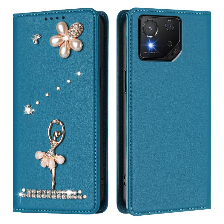 For Asus ROG Phone 8 / 8 Pro Ballet Girl Diamond Studded RFID Vegan Leather Phone Case