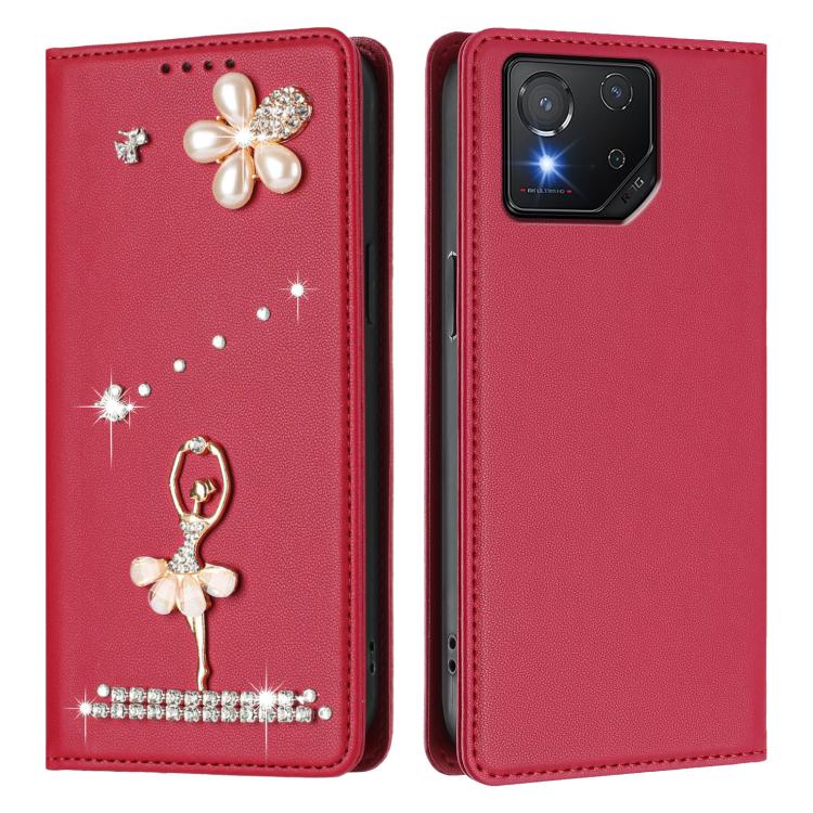 For Asus ROG Phone 8 / 8 Pro Ballet Girl Diamond Studded RFID Vegan Leather Phone Case