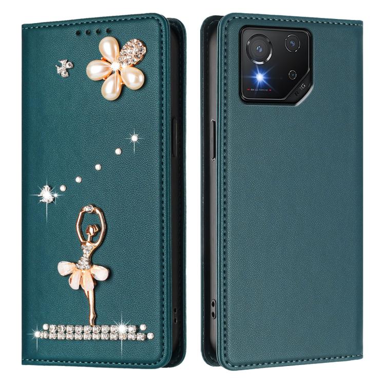 For Asus ROG Phone 8 / 8 Pro Ballet Girl Diamond Studded RFID Vegan Leather Phone Case
