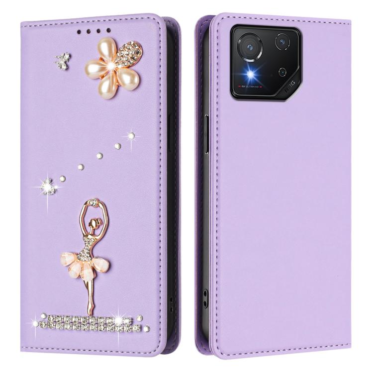 For Asus ROG Phone 8 / 8 Pro Ballet Girl Diamond Studded RFID Vegan Leather Phone Case