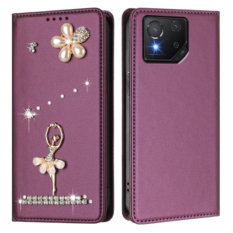 For Asus ROG Phone 8 / 8 Pro Ballet Girl Diamond Studded RFID Vegan Leather Phone Case