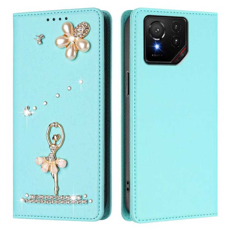 For Asus ROG Phone 9 / 9 Pro Ballet Girl Diamond Studded RFID Vegan Leather Phone Case