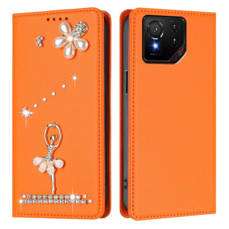 For Asus ROG Phone 9 / 9 Pro Ballet Girl Diamond Studded RFID Vegan Leather Phone Case