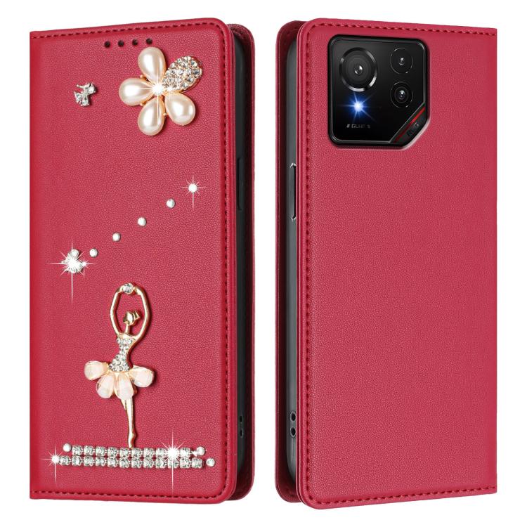For Asus ROG Phone 9 / 9 Pro Ballet Girl Diamond Studded RFID Vegan Leather Phone Case
