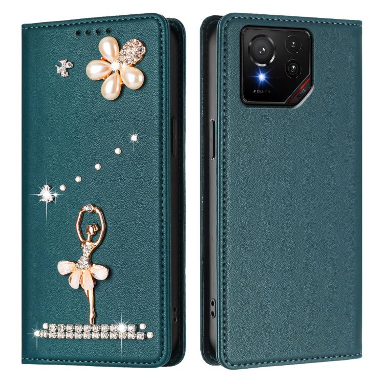 For Asus ROG Phone 9 / 9 Pro Ballet Girl Diamond Studded RFID Vegan Leather Phone Case
