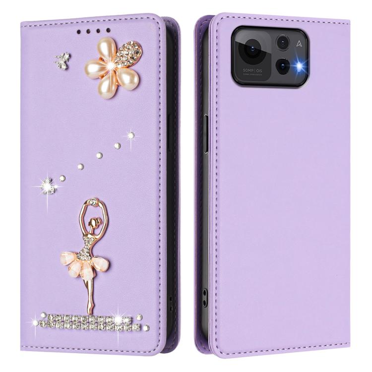 For Asus Zenfone 12 Ultra Ballet Girl Diamond Studded RFID Vegan Leather Phone Case