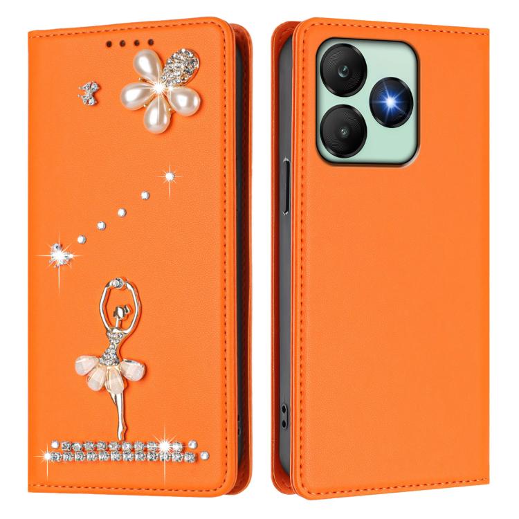 For Wiko T20 Ballet Girl Diamond Studded RFID Vegan Leather Phone Case