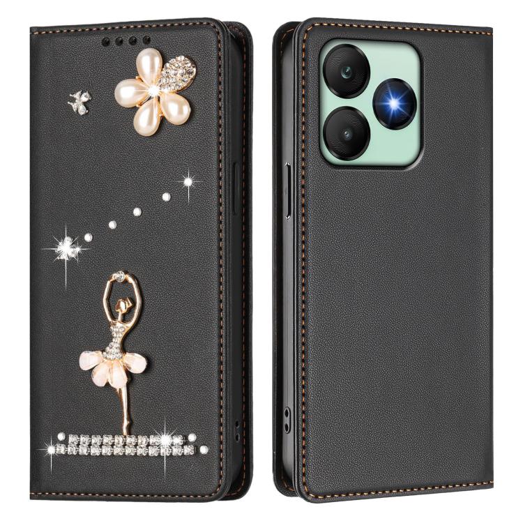 For Wiko T20 Ballet Girl Diamond Studded RFID Vegan Leather Phone Case