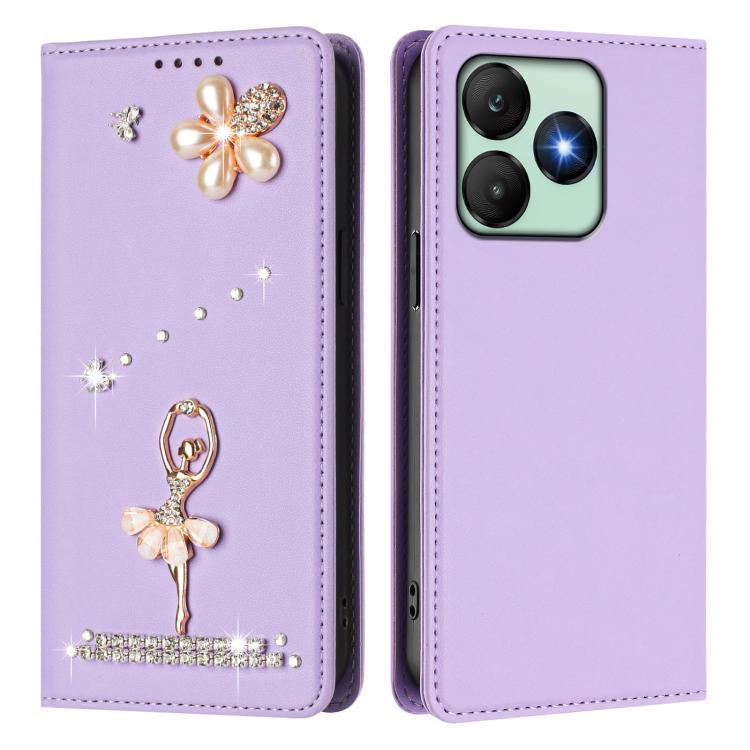 For Wiko T20 Ballet Girl Diamond Studded RFID Vegan Leather Phone Case