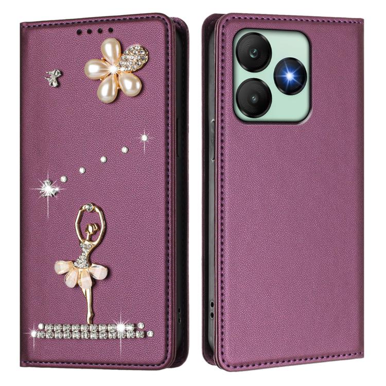 For Wiko T20 Ballet Girl Diamond Studded RFID Vegan Leather Phone Case