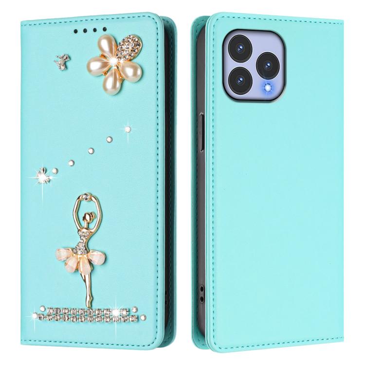 For Wiko T60 / Cubot P80 Ballet Girl Diamond Studded RFID Vegan Leather Phone Case