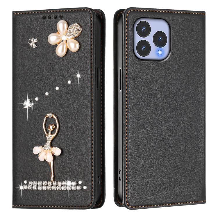 For Wiko T60 / Cubot P80 Ballet Girl Diamond Studded RFID Vegan Leather Phone Case