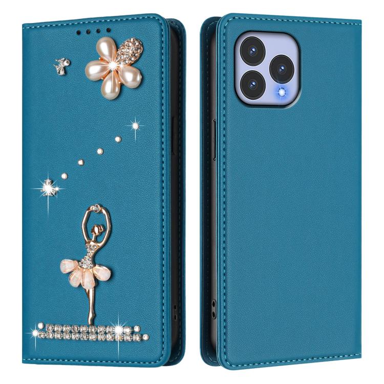 For Wiko T60 / Cubot P80 Ballet Girl Diamond Studded RFID Vegan Leather Phone Case