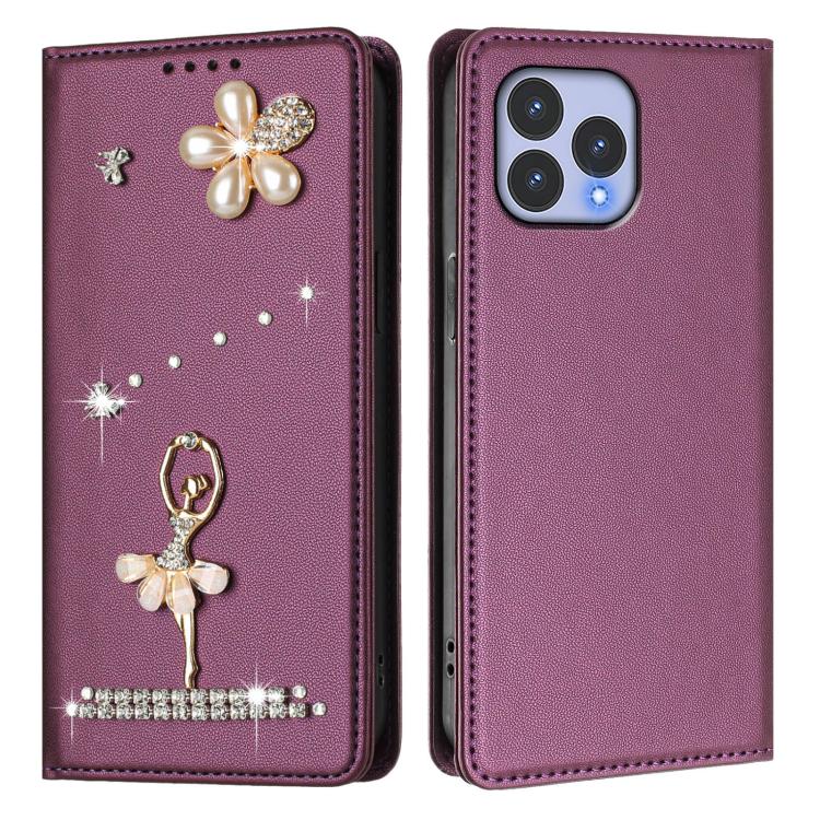 For Wiko T60 / Cubot P80 Ballet Girl Diamond Studded RFID Vegan Leather Phone Case