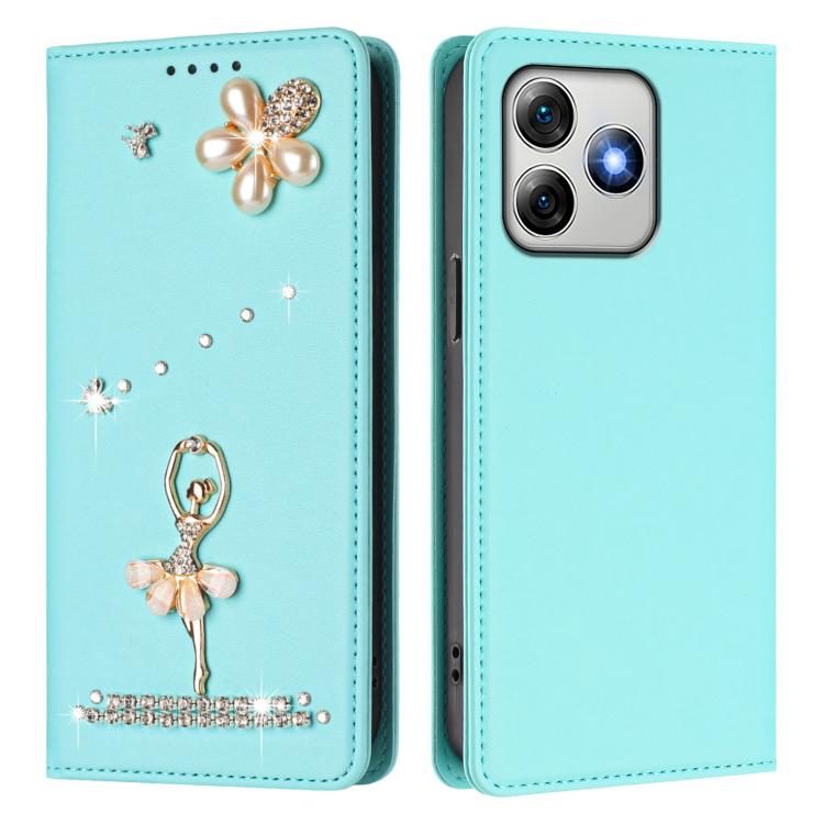 For Ulefone Note 18 Ultra 5G / 18 Pro Ballet Girl Diamond Studded RFID Vegan Leather Phone Case