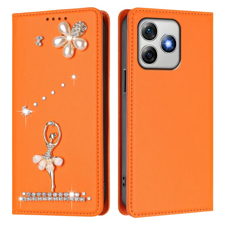 For Ulefone Note 18 Ultra 5G / 18 Pro Ballet Girl Diamond Studded RFID Vegan Leather Phone Case