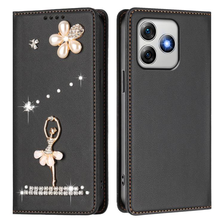 For Ulefone Note 18 Ultra 5G / 18 Pro Ballet Girl Diamond Studded RFID Vegan Leather Phone Case