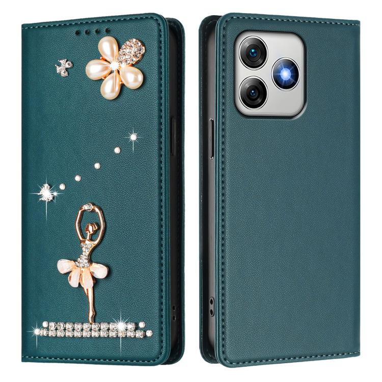 For Ulefone Note 18 Ultra 5G / 18 Pro Ballet Girl Diamond Studded RFID Vegan Leather Phone Case