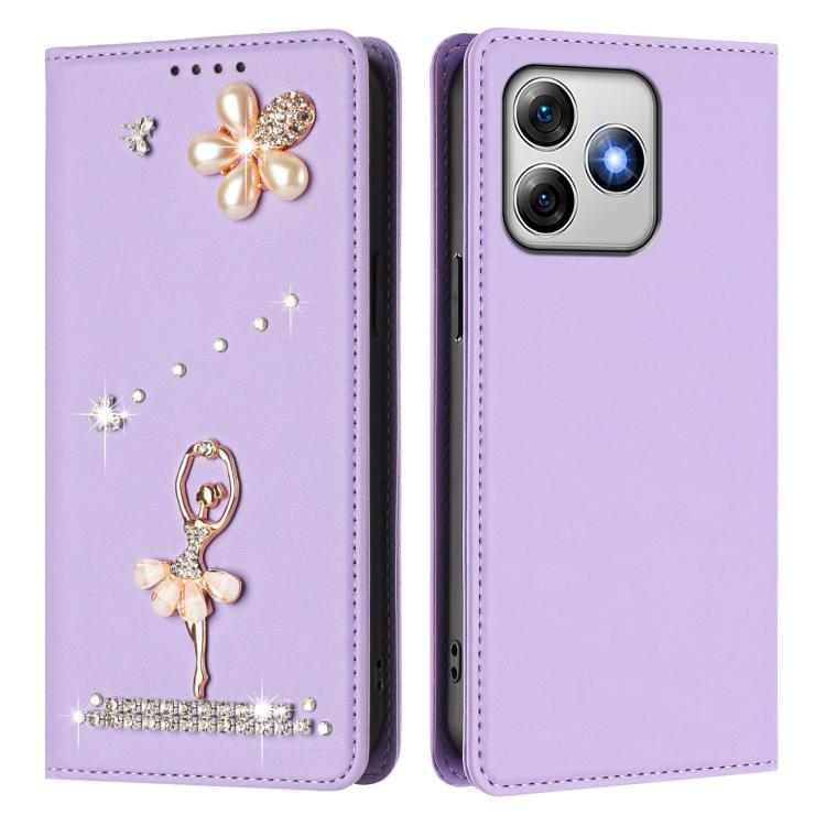 For Ulefone Note 18 Ultra 5G / 18 Pro Ballet Girl Diamond Studded RFID Vegan Leather Phone Case